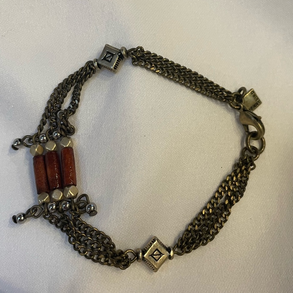 Jenny Bird Elegant Bracelet Antique Gold Tone with 3 Brown Long Beads
